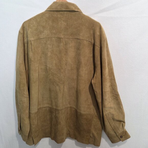Vtg Tommy Bahama Jacket Mens Large Tan Brown Suede Button Chore Barn Pockets - Picture 2 of 9